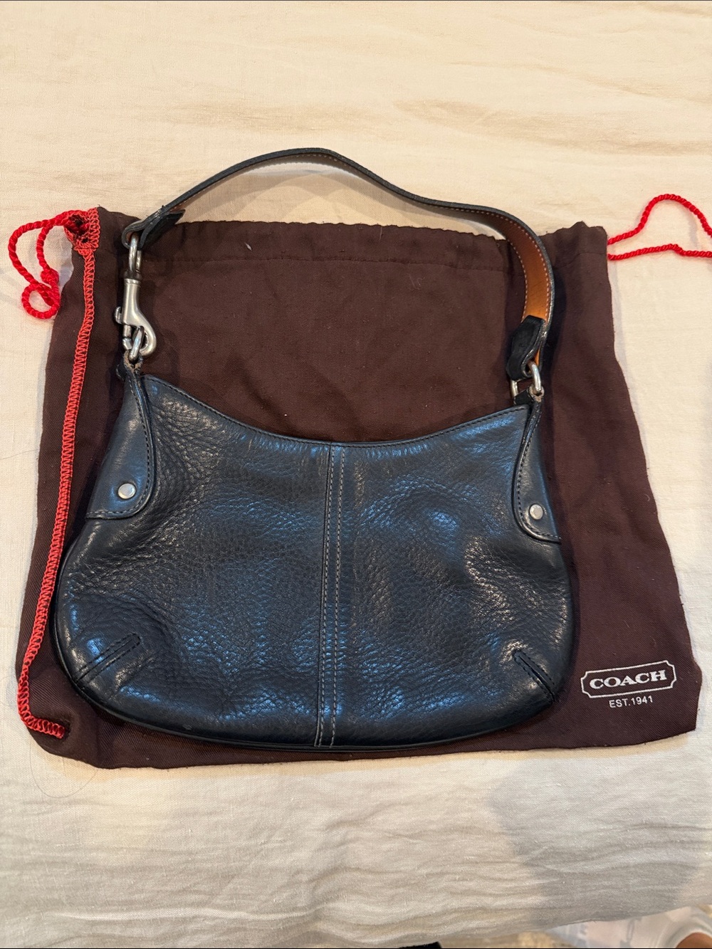 Coach Black Pebbled Leather Shoulder Hobo - Vintage